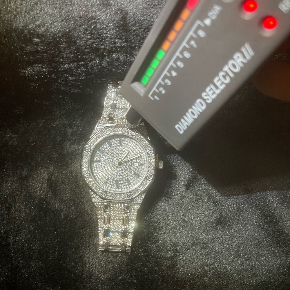 Moissanite Men’s White Gold Tone Watch